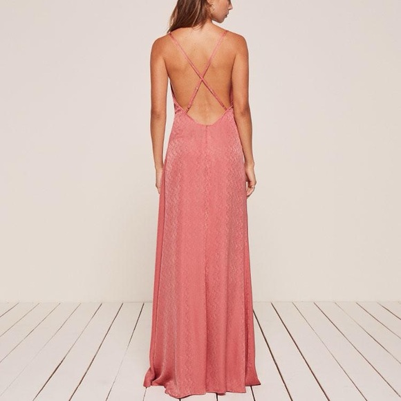Reformation Dusty Pink Silk Cowl Neck Cross-Back Maxi Slip Gown - US 0 / XS - Picture 2 of 5
